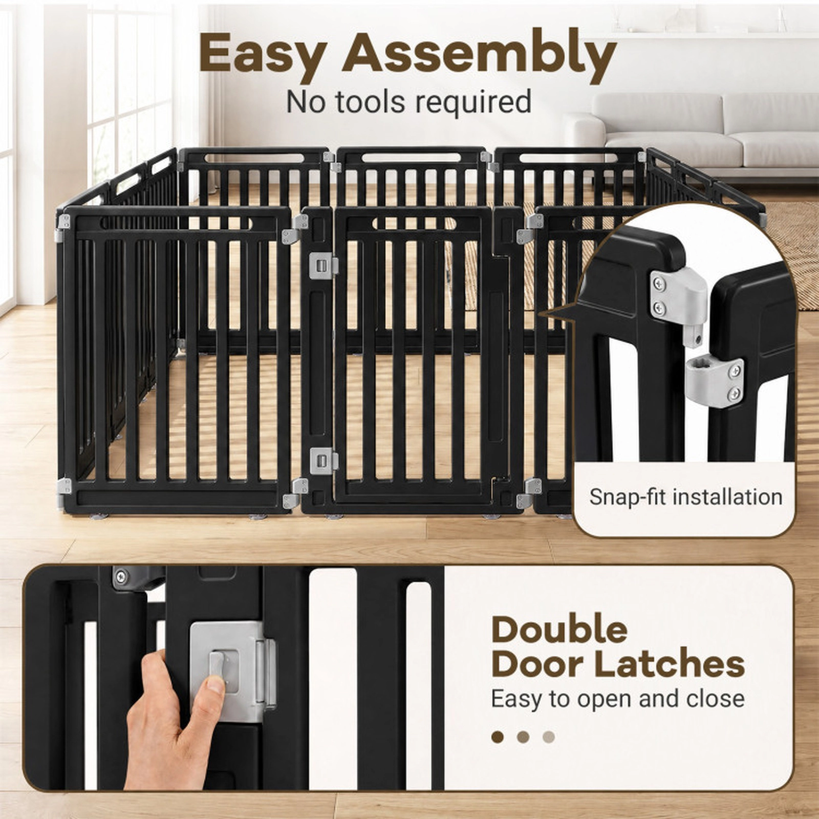 SUGIFT Black 12-Panel 31.5-in Tall Dog Playpen Puppy Pen with Snap-In Tool-Free Assembly for Indoor Use