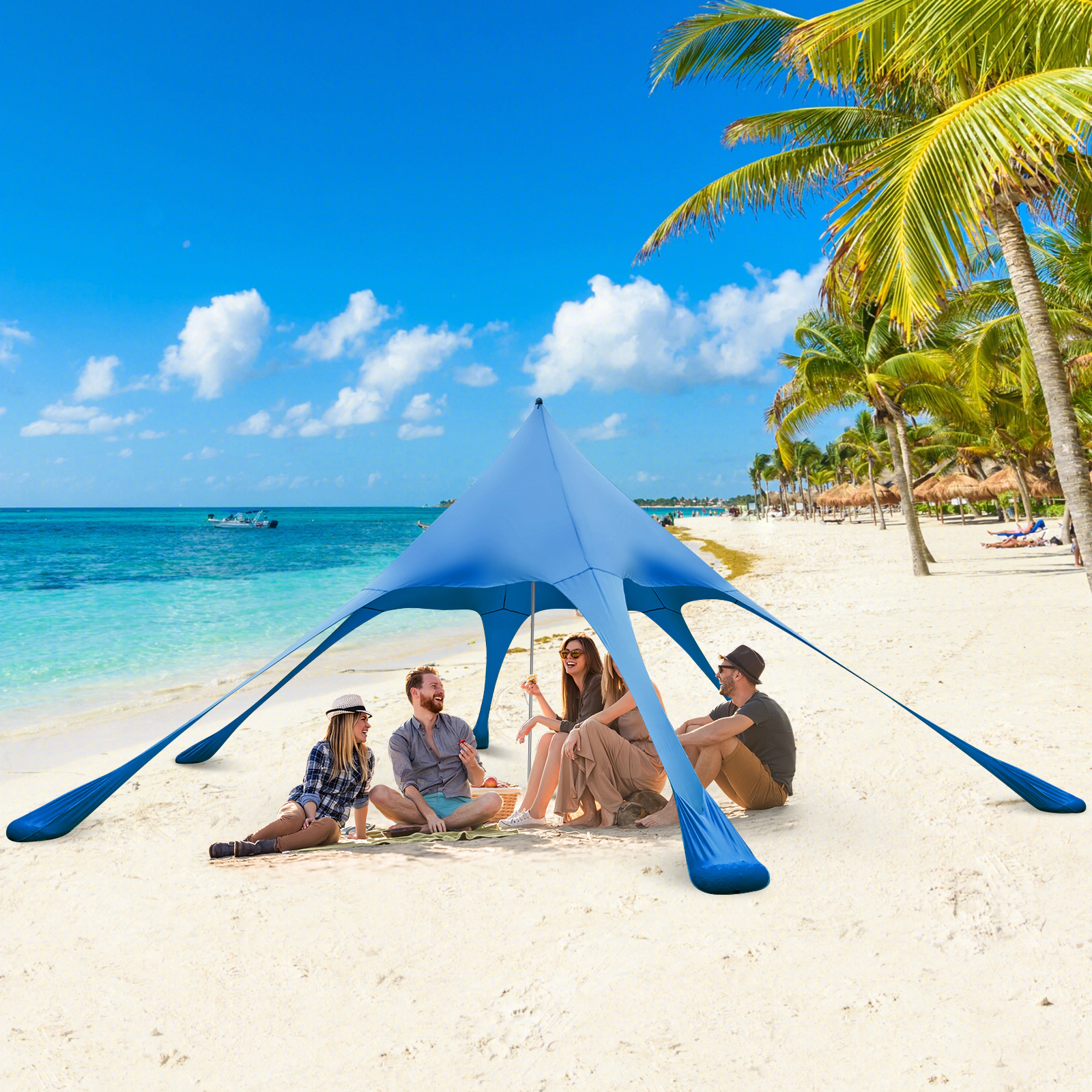 SUGIFT Blue 20-ft by 20-ft UPF50+ Lycra Beach Canopy Tent with Aluminum Pole Sand Shovel and Carry Bag