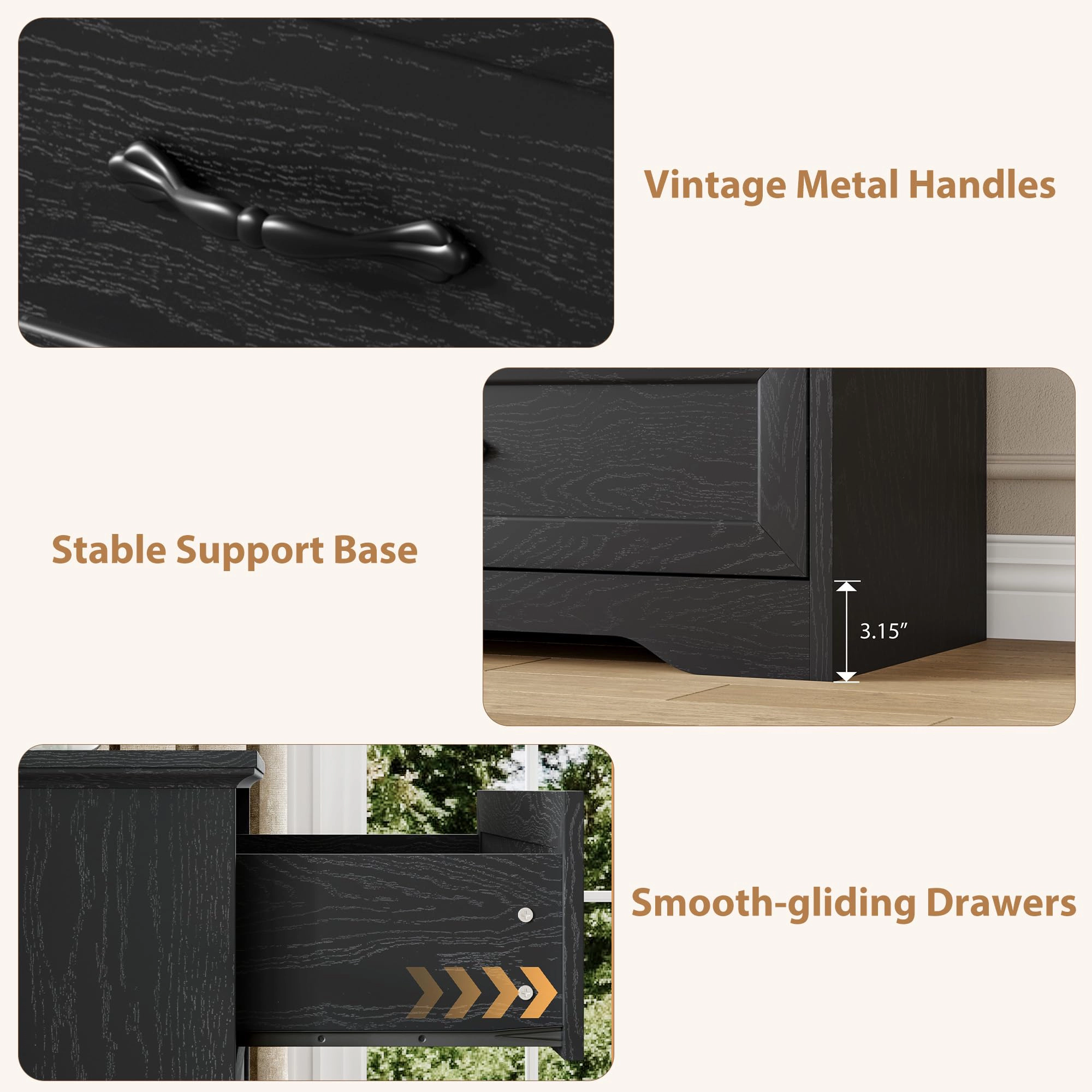 Farmhouse 6 Drawer Dresser with Metal Handles, 47.2" Wide Wooden Storage Cabinet for Bedroom