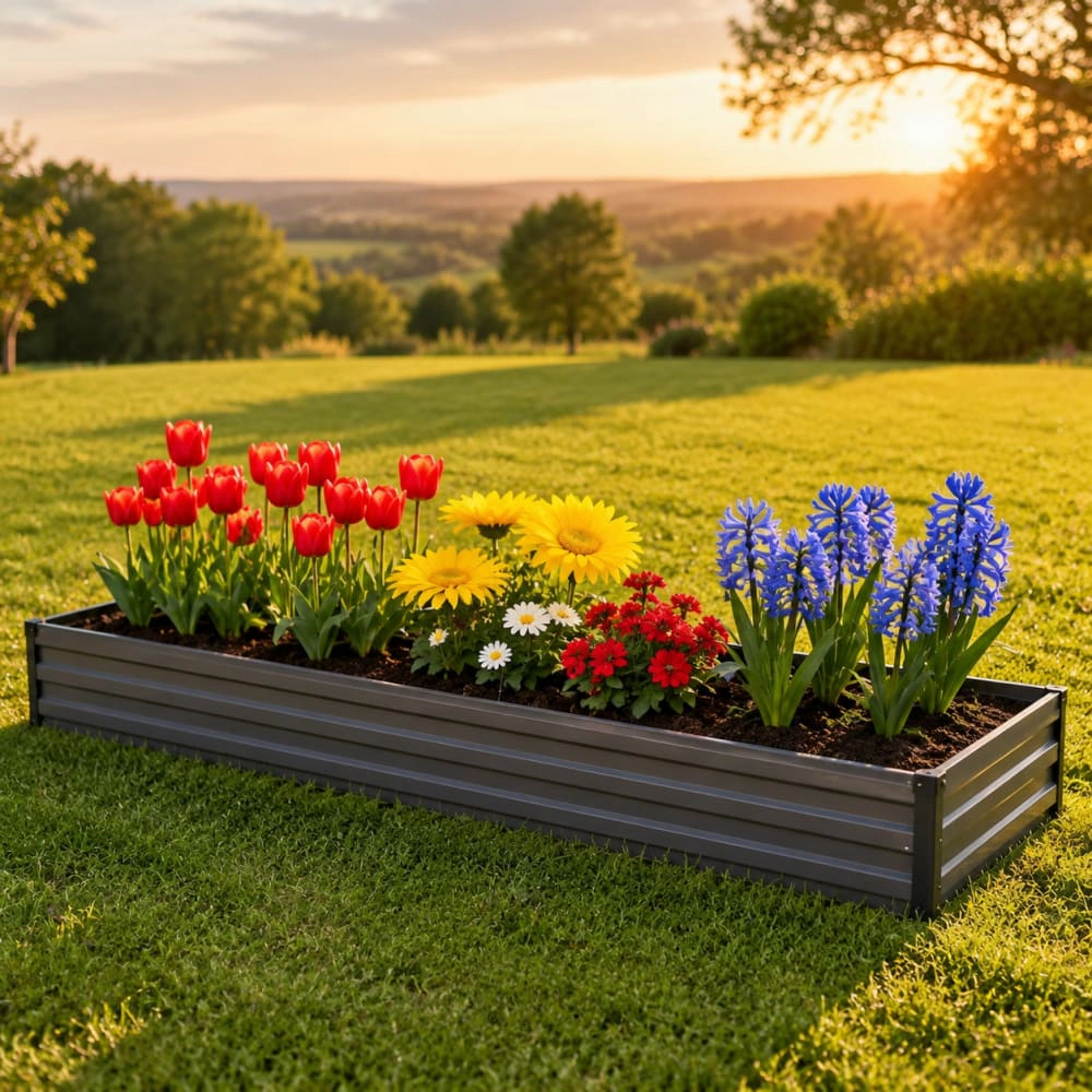 WOW PIONEER Long Rectangular Steel Raised Planter Box