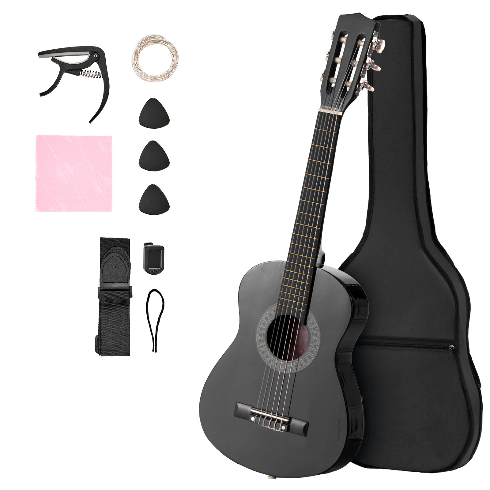 HONGGE Classical Guitar 30 Inch Wood Starter Kit for Beginners with Nylon Strings Gig Bag Strap Tuner