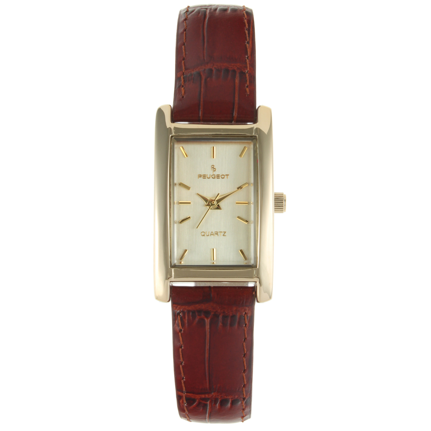 Peugeot Women's 34x20mm Contour Dress Watch Brown Leather Strap