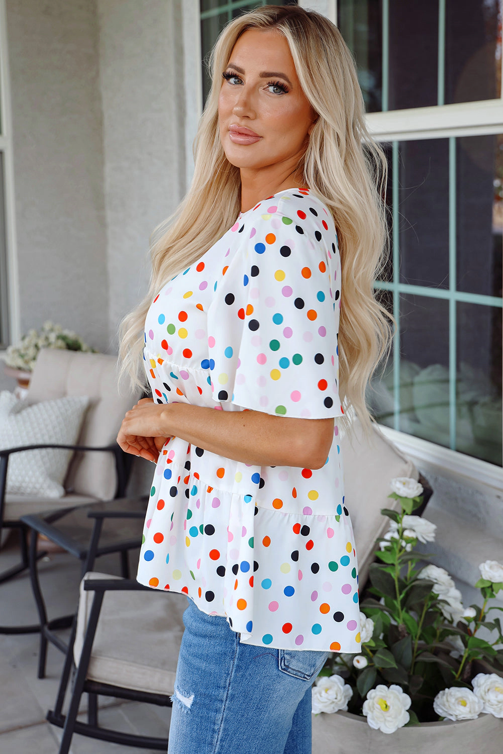 Threaded Pear Women's Keira Polka Dot Babydoll Blouse