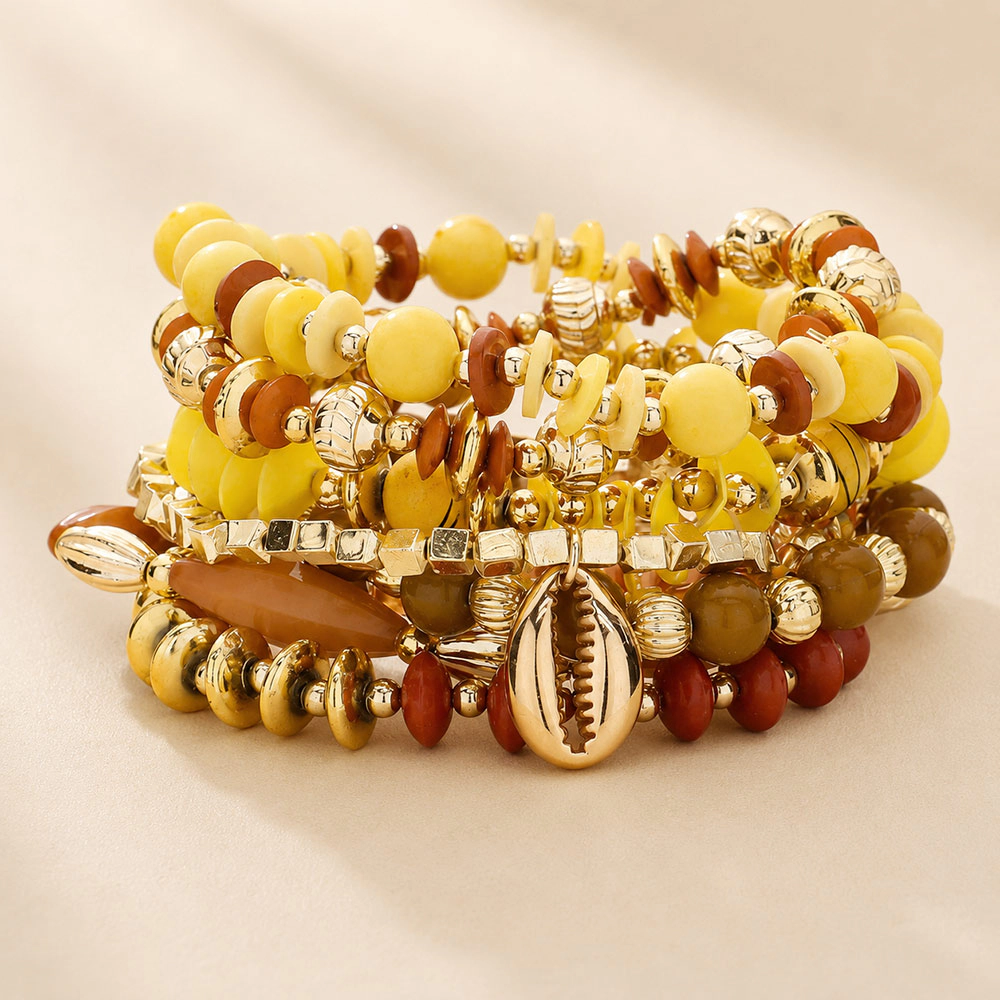 FASHNZFAB 8PCS - Charm Pointed Various Beads Beaded Stretch Multi Layered Bracelets