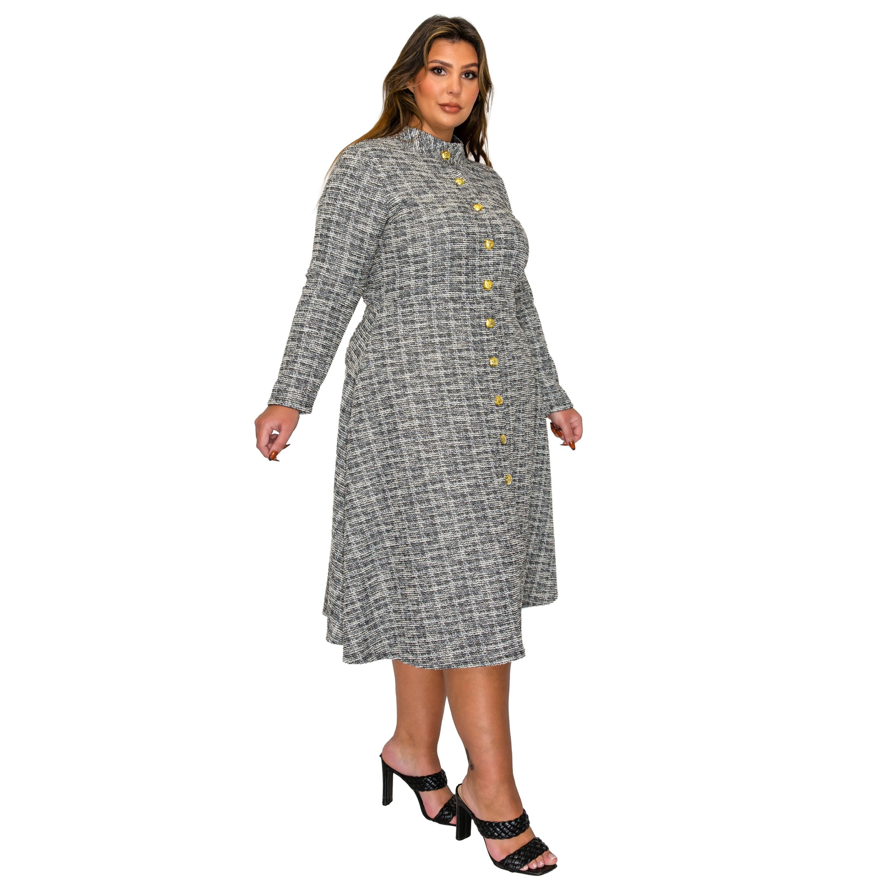 L I V D Women's Plus Chelsea Tweed Button Dress