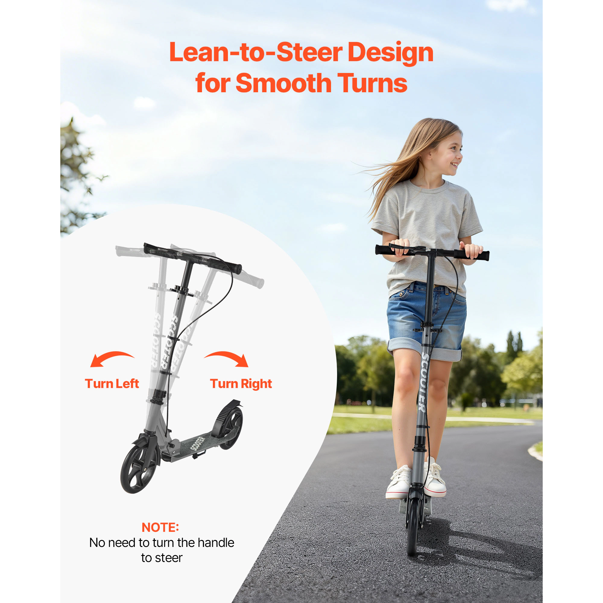 HONGGE Kids Kick Scooter for Ages 8+, Teens & Adults, Foldable Aluminum Alloy Frame, Adjustable Handlebar