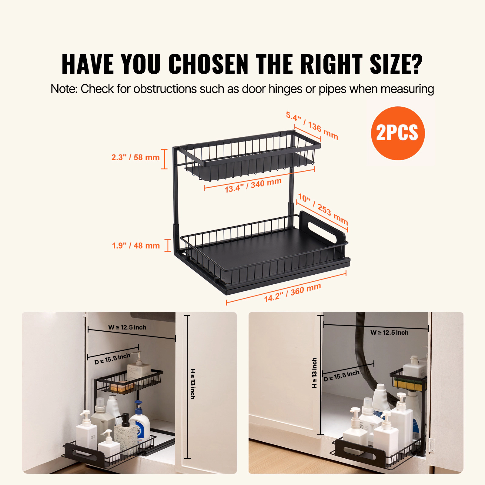 HONGGE Under Sink Pull Out Cabinet Organizer Slide Sliding Drawer Storage