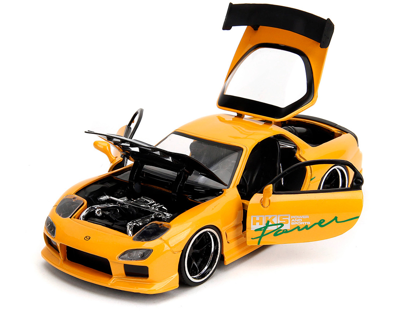 Jada 1993 Mazda RX-7 "HKS Power" Yellow with Carbon Hood "JDM Tuners" Series 1/24 Diecast Model Car by Jada