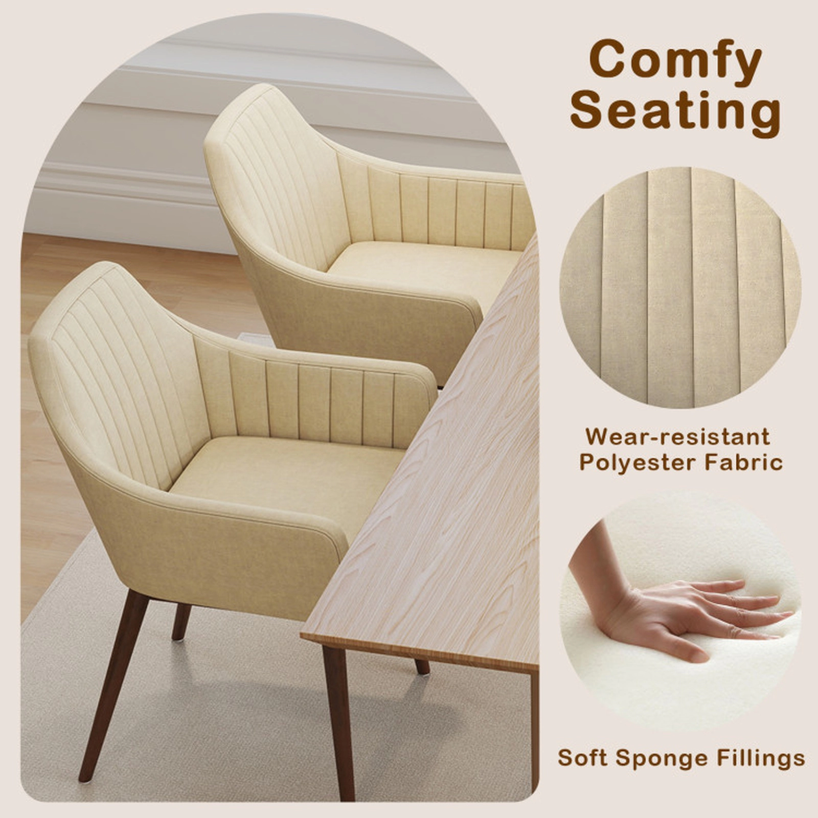 SUGIFT Set of 2 Upholstered Dining Accent Chairs with Padded Backrest and Seat 286-lb Capacity 19.5-in Seat Height Beige