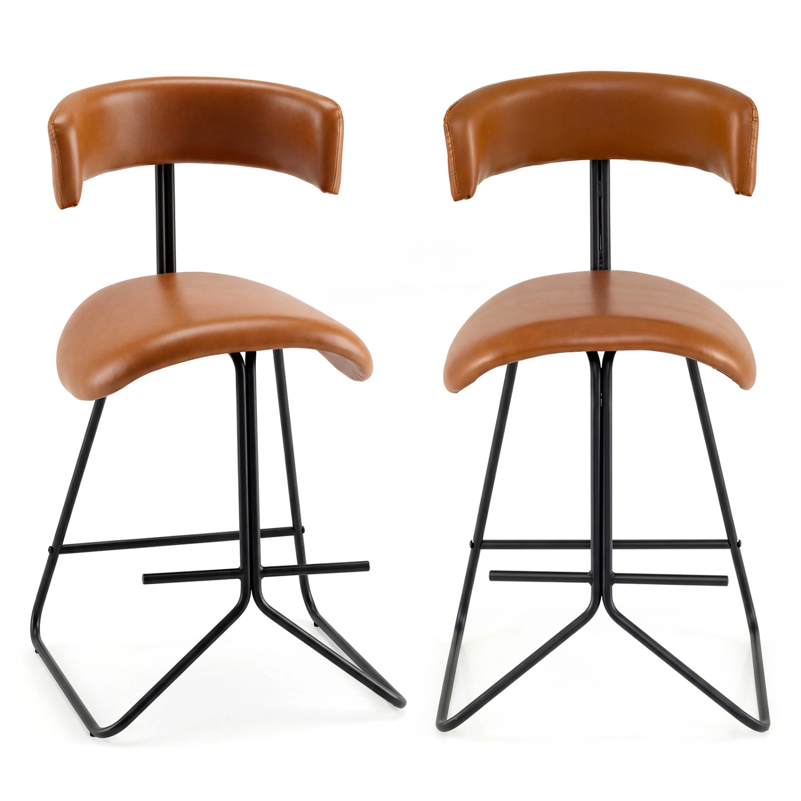 SUGIFT Set of 2 Modern Counter Height Stools Faux Leather Upholstered 330-lb Capacity Espresso and Black