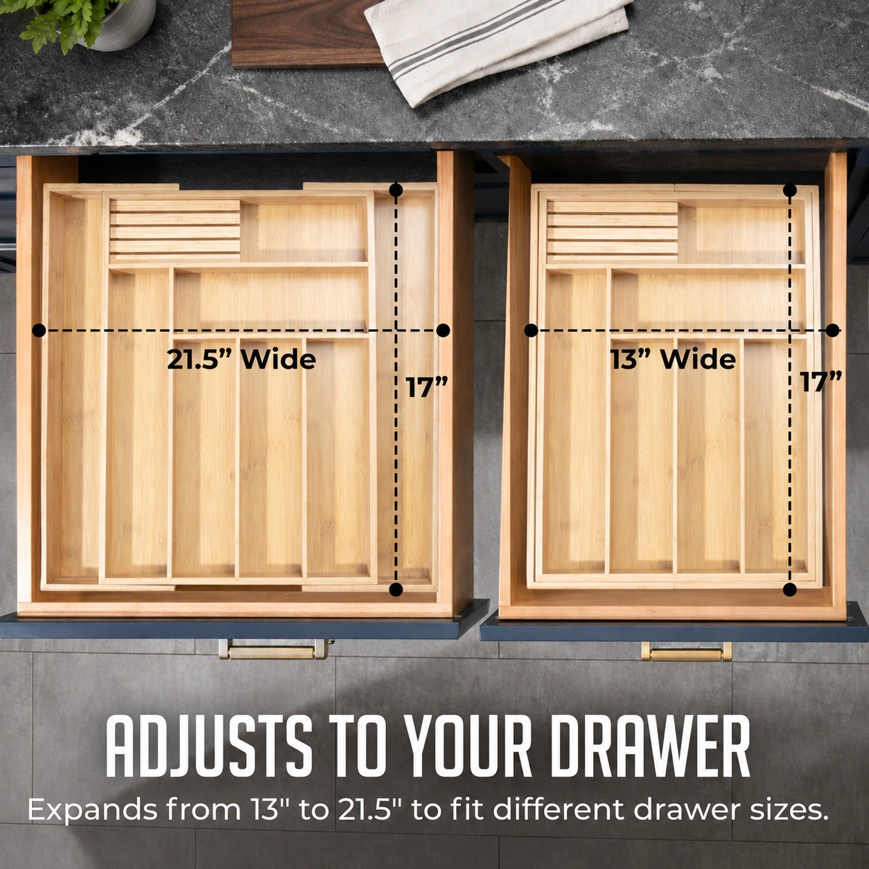 Luminuxe Expandable Bamboo Utensil Drawer Organizer, Wooden Utensil Tray, Non-Slip, Cutlery Divider for Kitchen