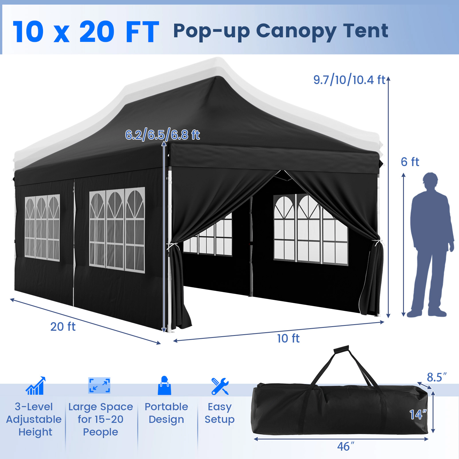 Hivvago Outdoor Canopy with Sidewalls, Windows & Carrying Bag