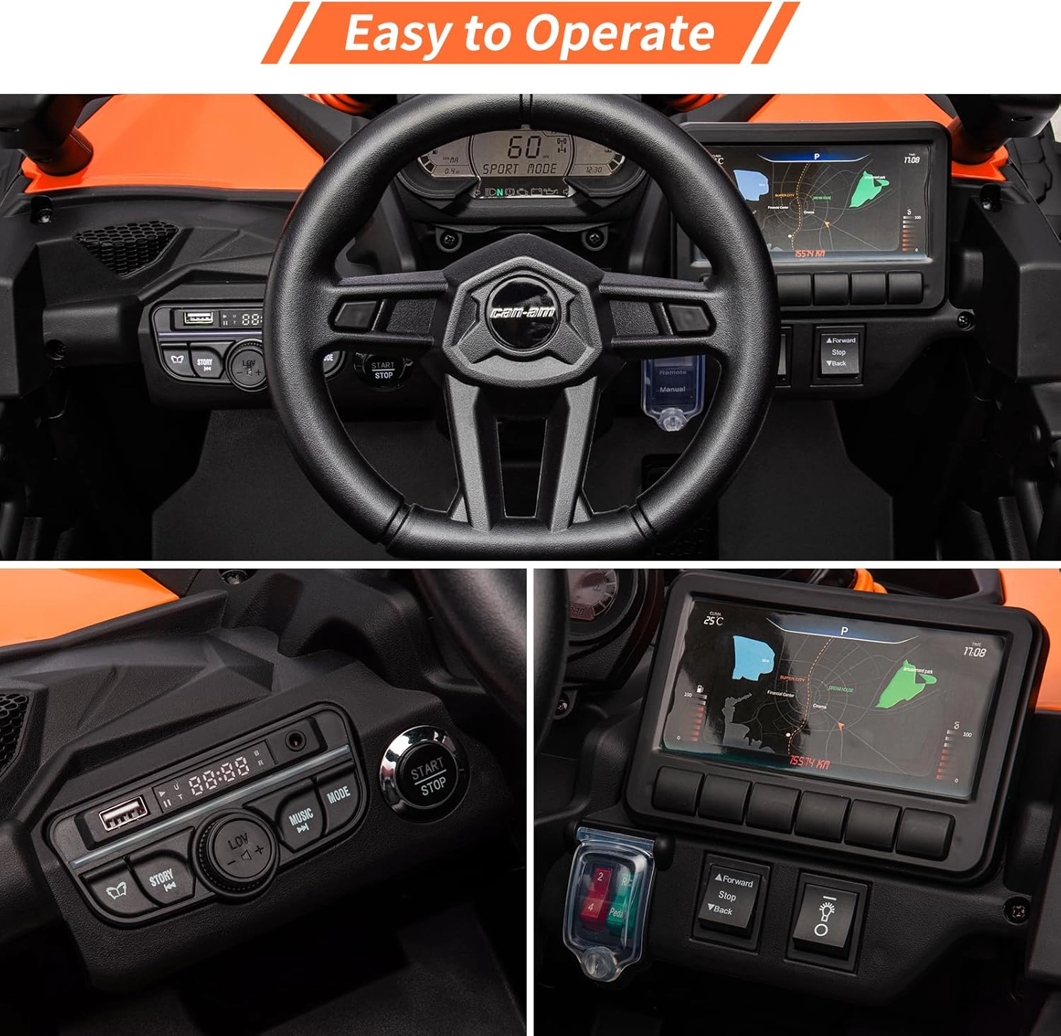 Enjyam 12V Licensed Can-Am Kids Ride On UTV, Electric Off-Road Car w/Remote, LED Lights, Music, Safety Belt, Open Doors