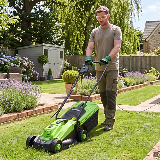 LJG 13-Inch 12-Amp Corded Electric Lawn Mower with 3-Position