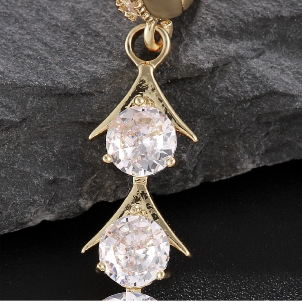Gradient Round Cubic Zirconia Tassel Drop Huggie Earring