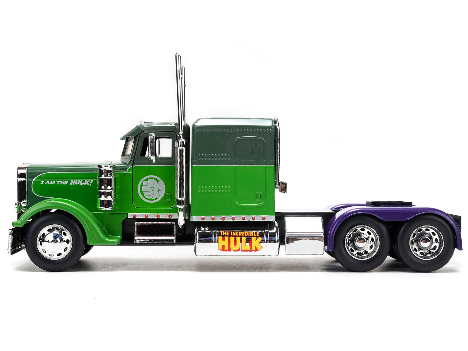 Jada 1992 Peterbilt 379 Truck Tractor Green Two-Tone And Purple "The Incredible Hulk" "Marvel Avengers" Series