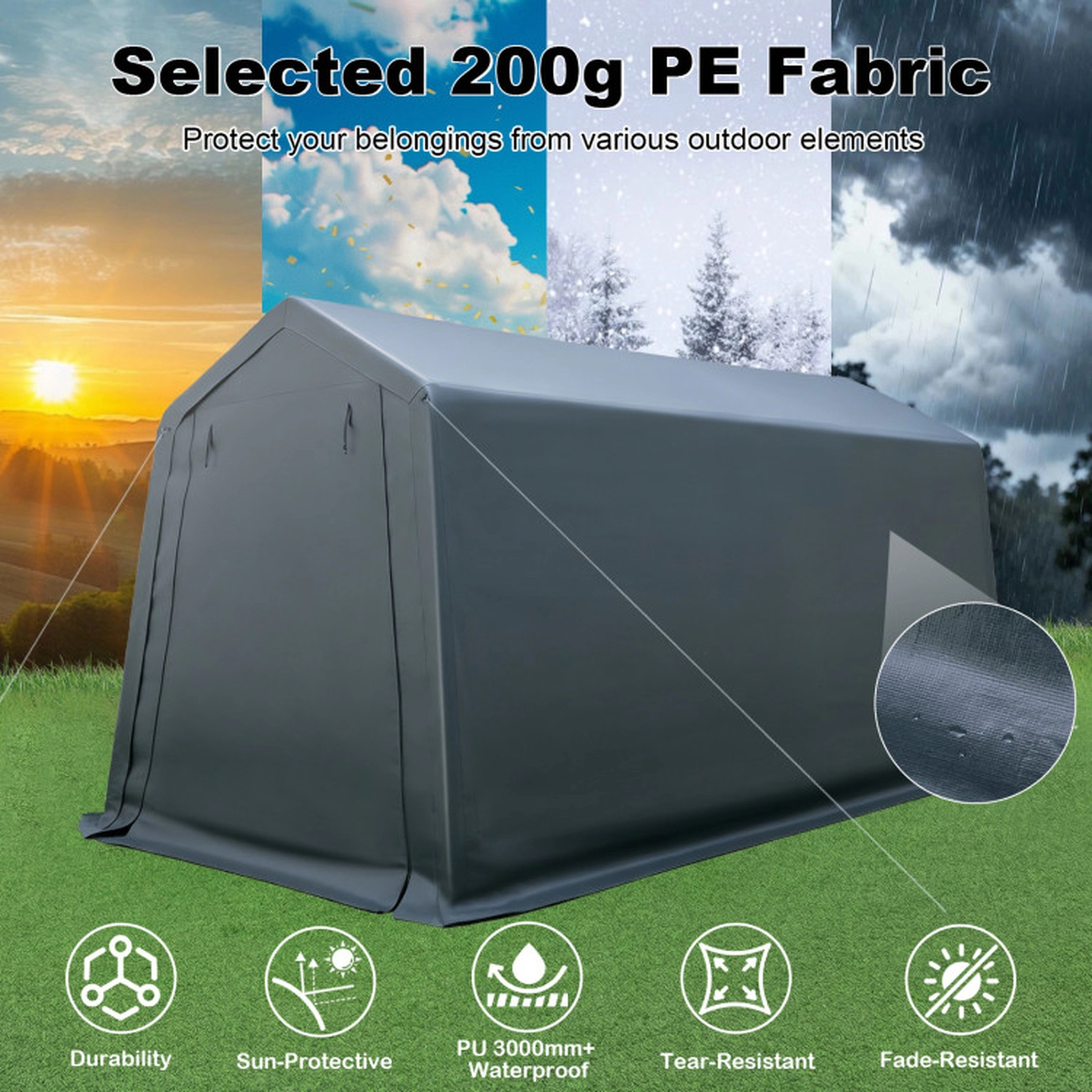 SUGIFT Roll-Up Zipper Door Waterproof PE Fabric Outdoor Storage Shed 8.3-ft x 14-ft x 7.5-ft 74.5-lb Net Weight Green