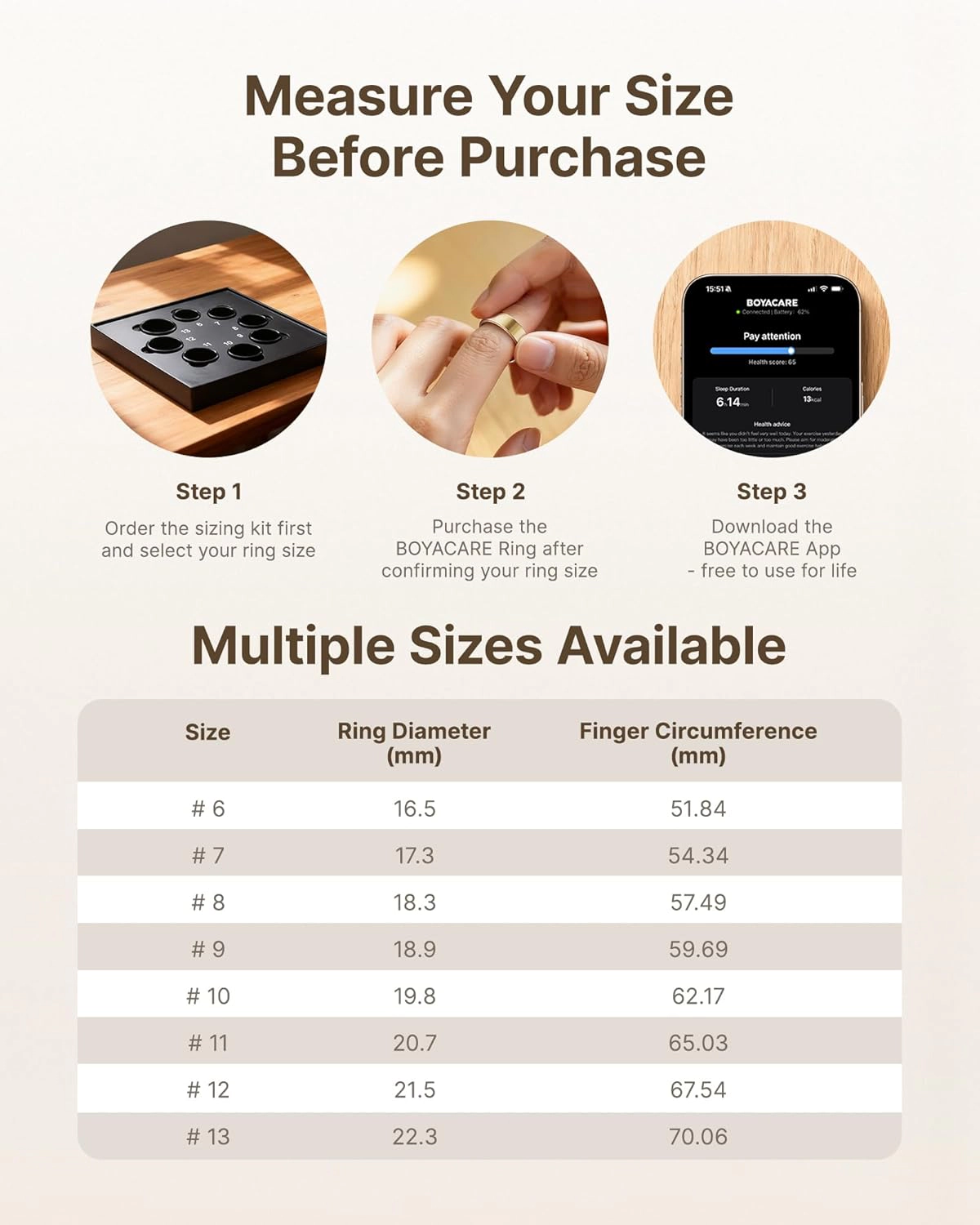 BOYACARE Smart Ring Health Tracker with Sleep Heart Rate Stress Fitness No Subscription