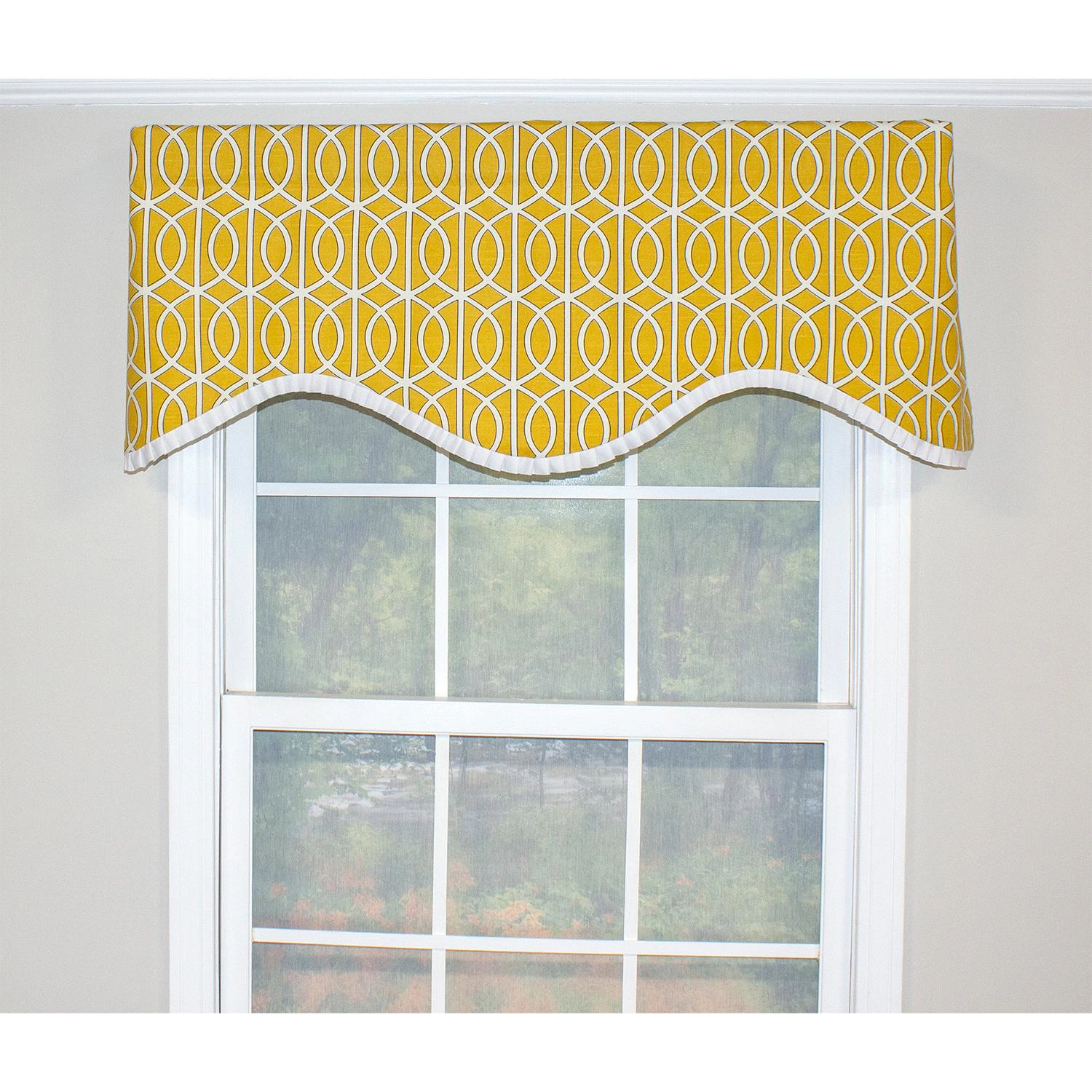 RLF Home Sequence Ruffled Cornice 100% Cotton with Fully Lined 3" Rod Pocket Valnance for Windows 50" x 17" Lemon