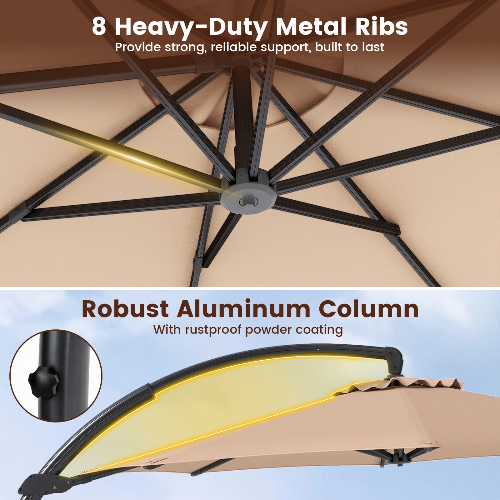 SUGIFT 360-Degree Rotation Tilt and Weighted Base 11 FT Cantilever Patio Umbrella