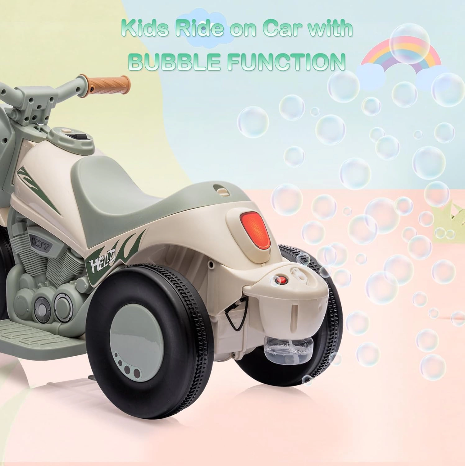 Ride-On Bubble Motorcycle for Kids, 6V Electric 3-Wheel Toy with Light, Music & Maker