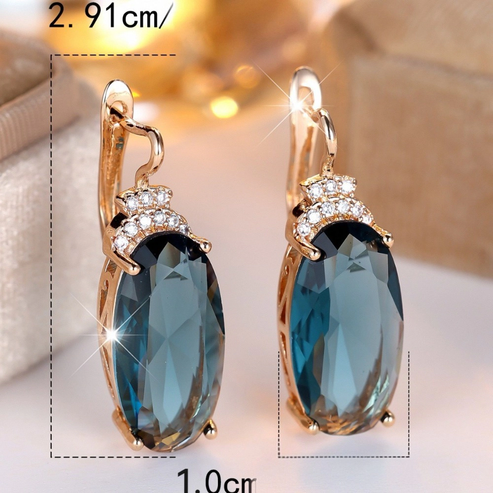Elegant Oval Smoky Blue Crystal Drop Earring