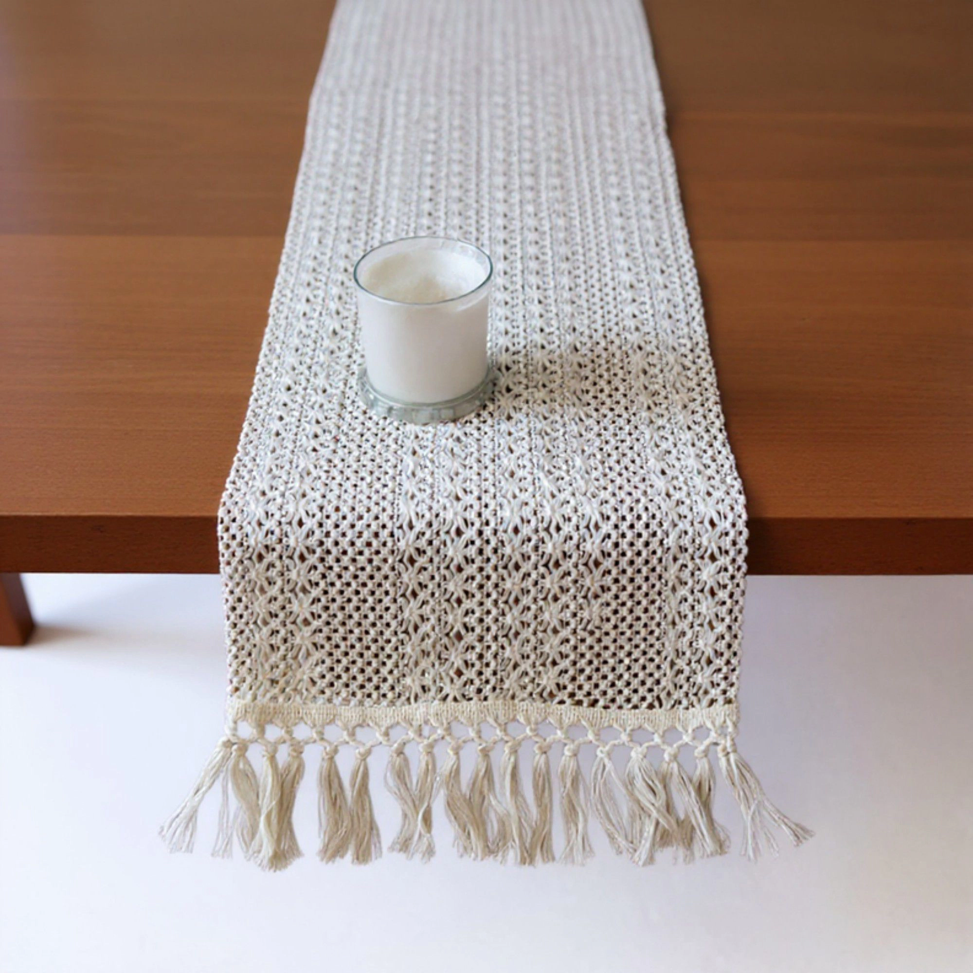 Alilang Unisex Textured Woven Table Runner with Fringe Edges and Bohemian Stripe Pattern 47x11.8 in