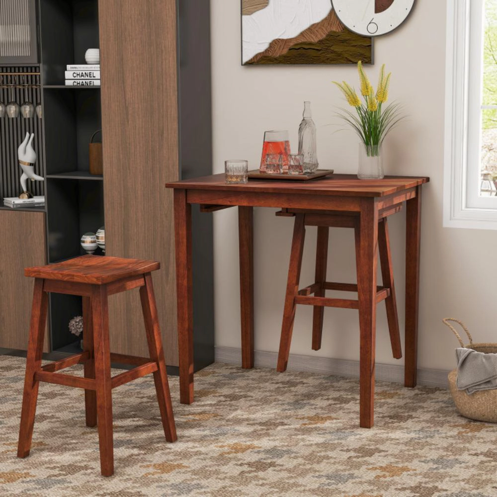 Hivvago 3-Piece Bar Table Set With Pub Table And 2 Saddle Stools-Espresso