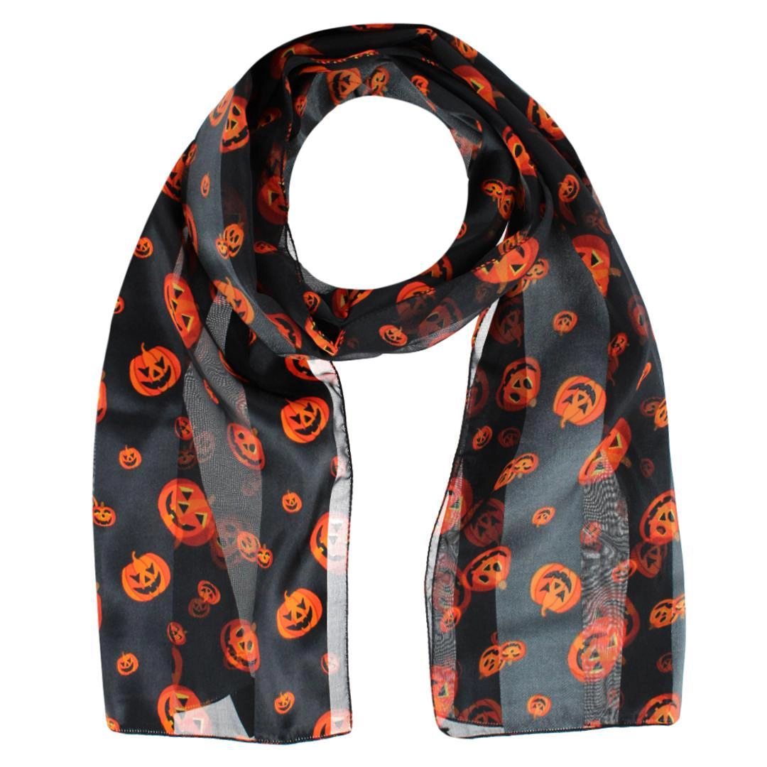 CTM Women's Pumpkin Jack O Lantern Halloween Lightweight Satin Scarf