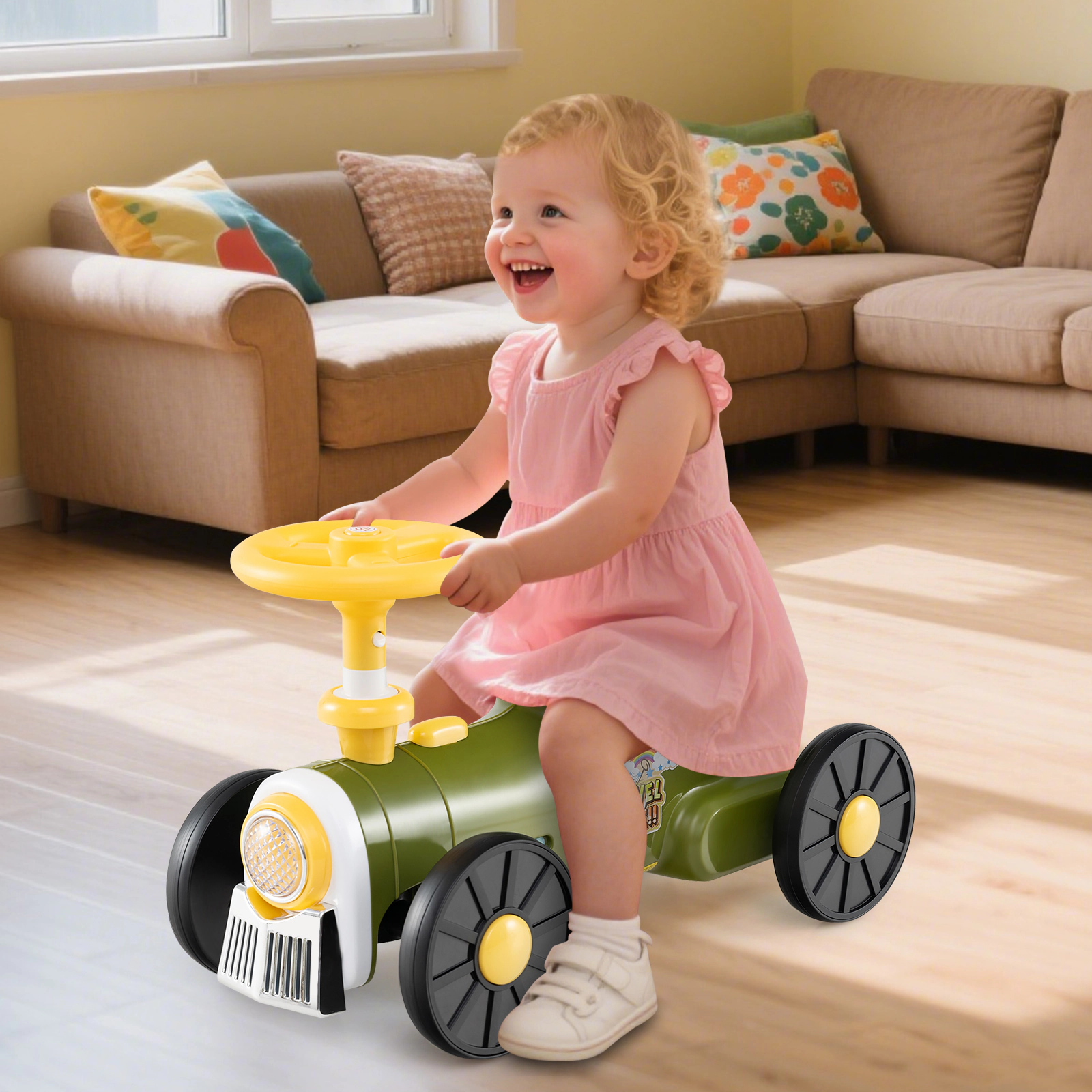 Toddler Ride on Toy Train Whistle Sound Button Steering Wheel Under Seat Storage 19-36 Months 33-lb Capacity