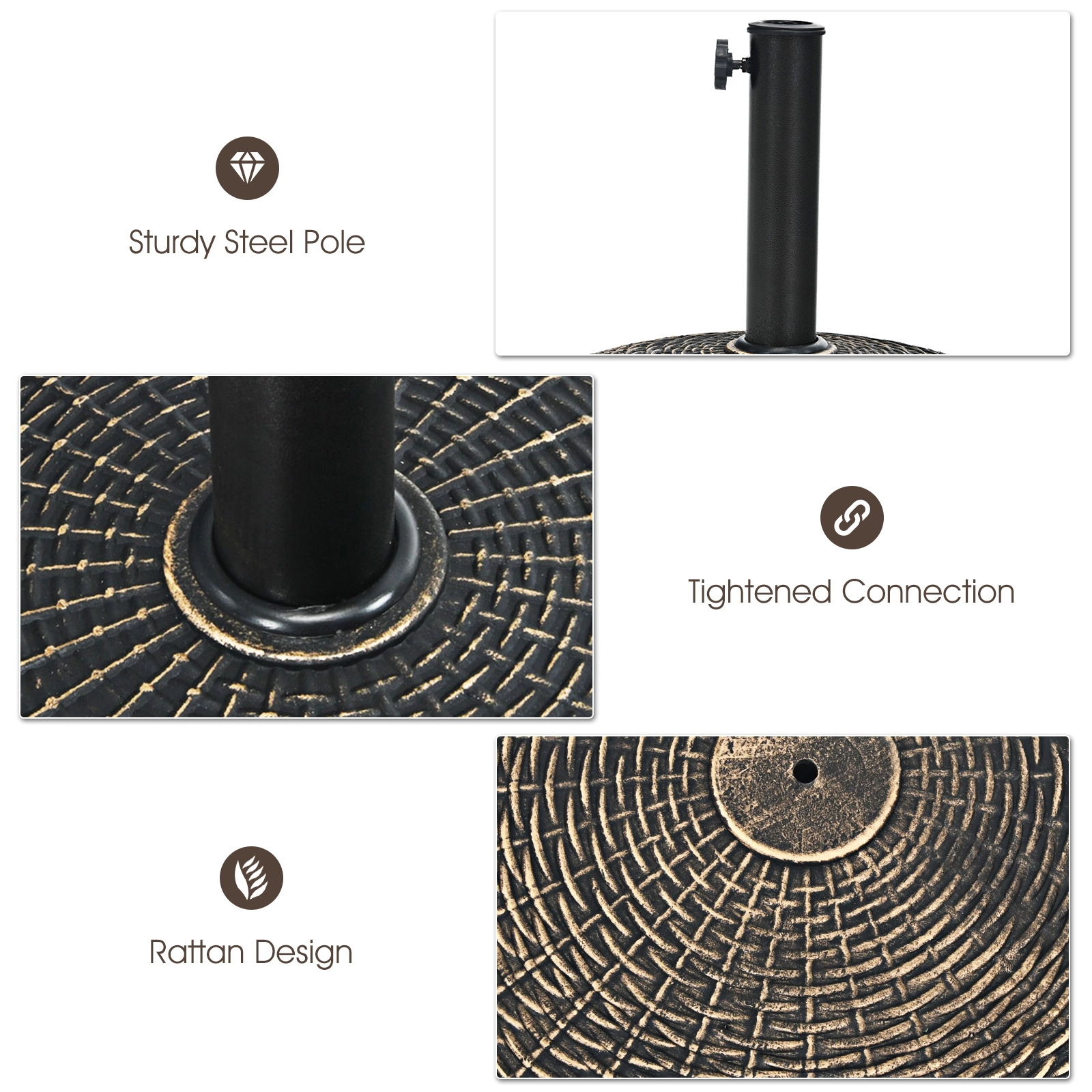 Slickblue Round Patio Umbrella Base 22 lb Resin Steel Support 1.5–1.9 Inch Pole Adapter