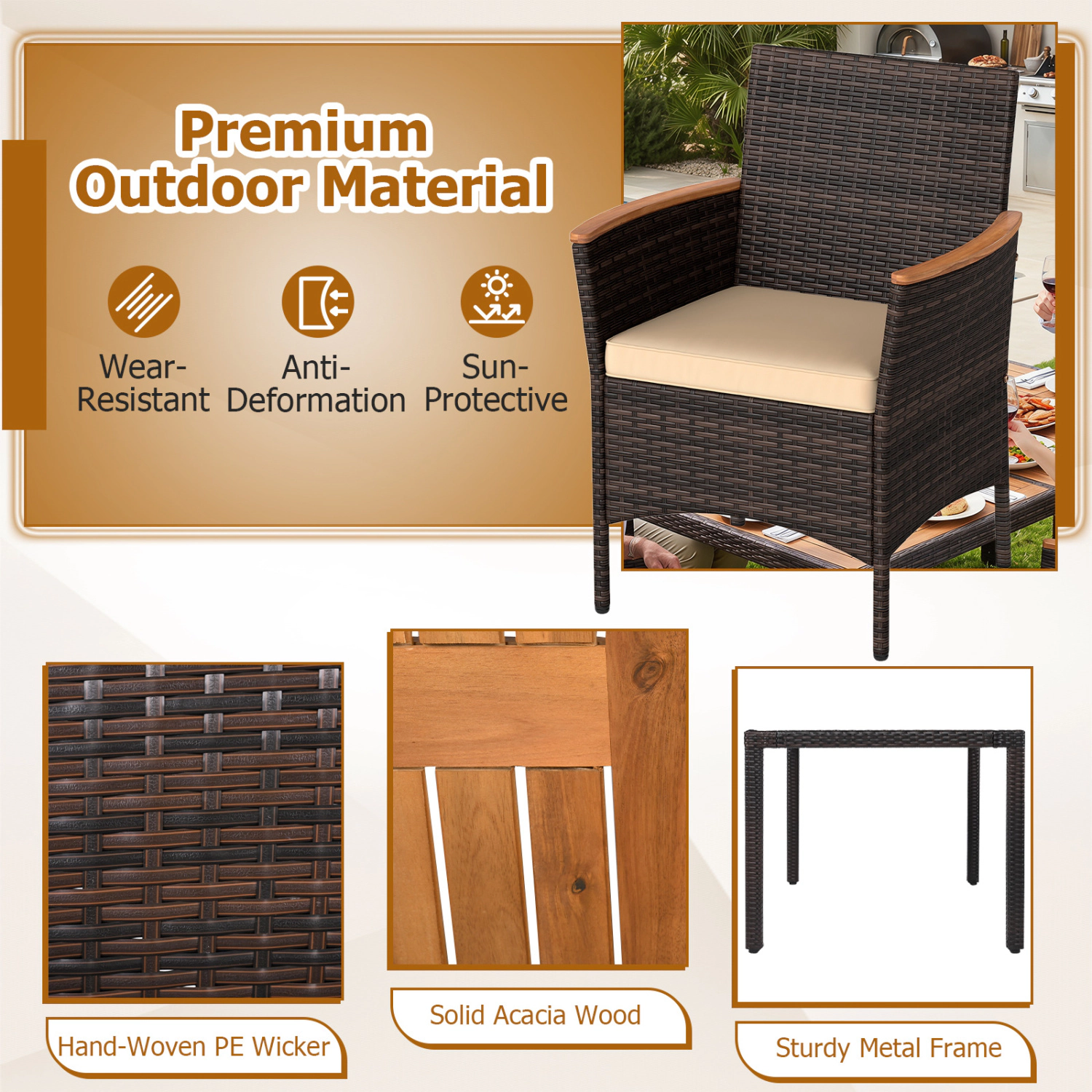 Hivvago 7-Piece Patio Dining Set With Wood Tabletop And Padded Cushion For Backyard