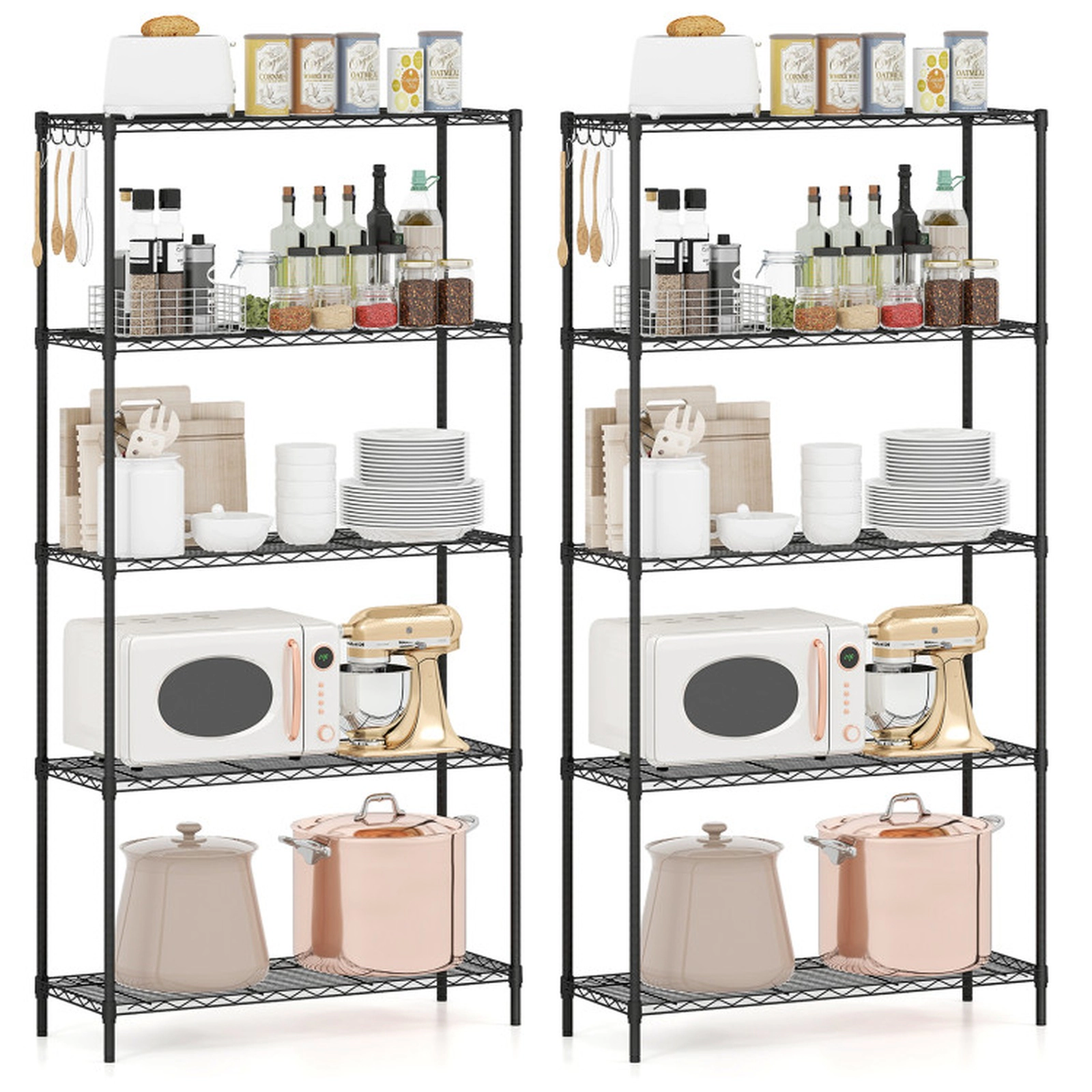SUGIFT Set of 2 5-Tier 1250-lb Capacity Metal Utility Storage Shelves with Adjustable V-Shaped Racks