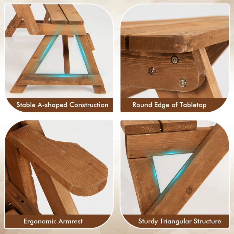 Hivvago 2-In-1 Transforming Interchangeable Wooden Picnic Table Bench With Umbrella Hole