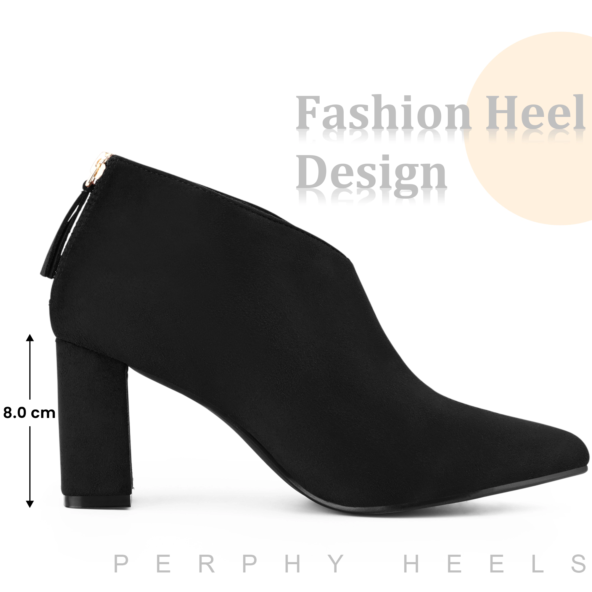 BLISSFUL STEP Women's Pointed Toe Cutout Block Heel Ankle Booties