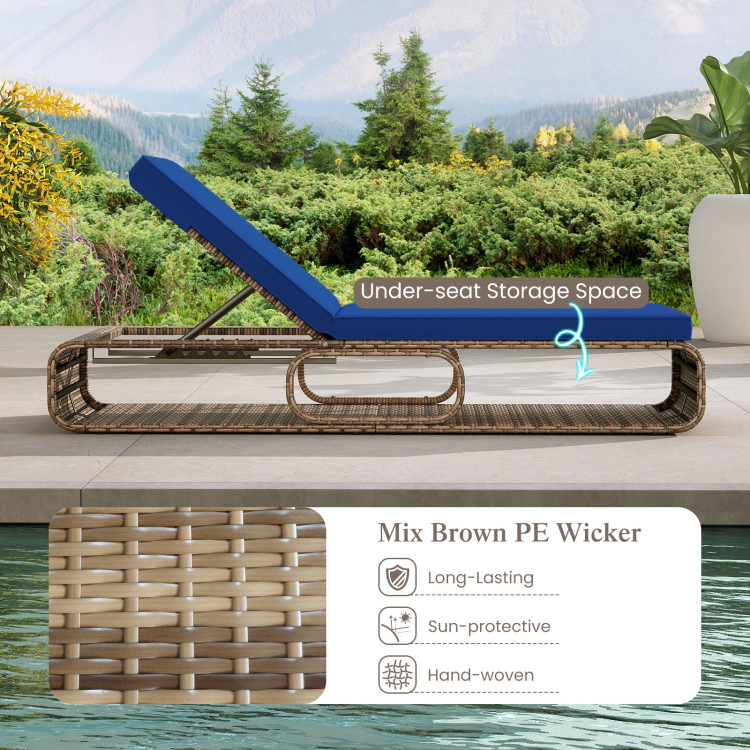Hivvago 7-Position Adjustable Pe Rattan Outdoor Chaise Lounge Chair