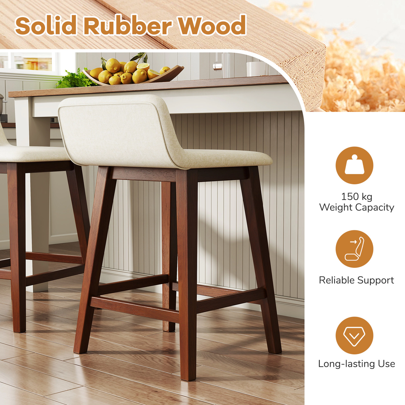 Glintex 2-Piece 24-Inch Counter Stool Set with Low Back and Faux Linen Seat