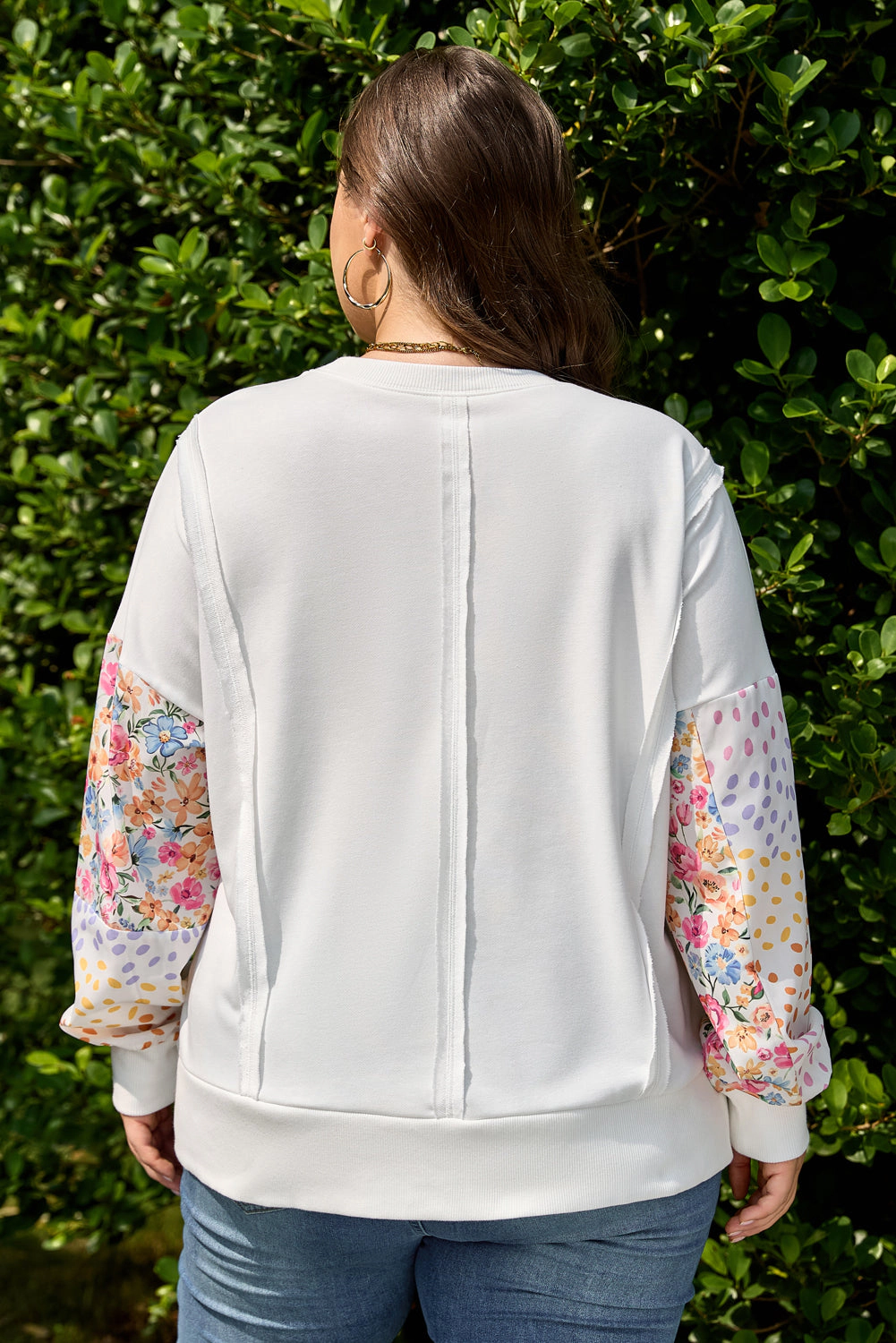 Threaded Pear Women's Amelia Floral Patchwork Sleeve Plus Sweatshirt