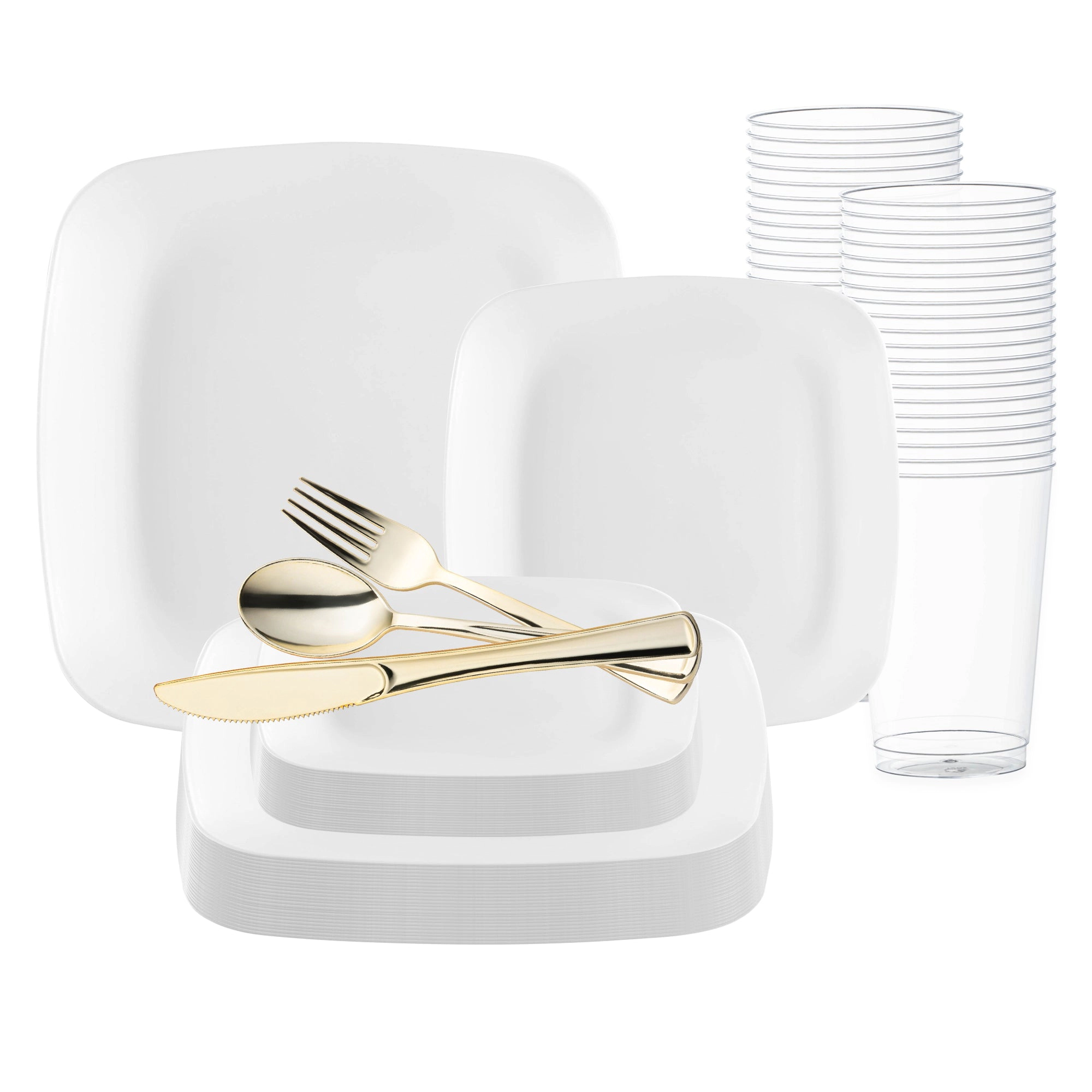 Smarty Had A Party Solid White Flat Rounded Square Disposable Plastic Wedding Value Set