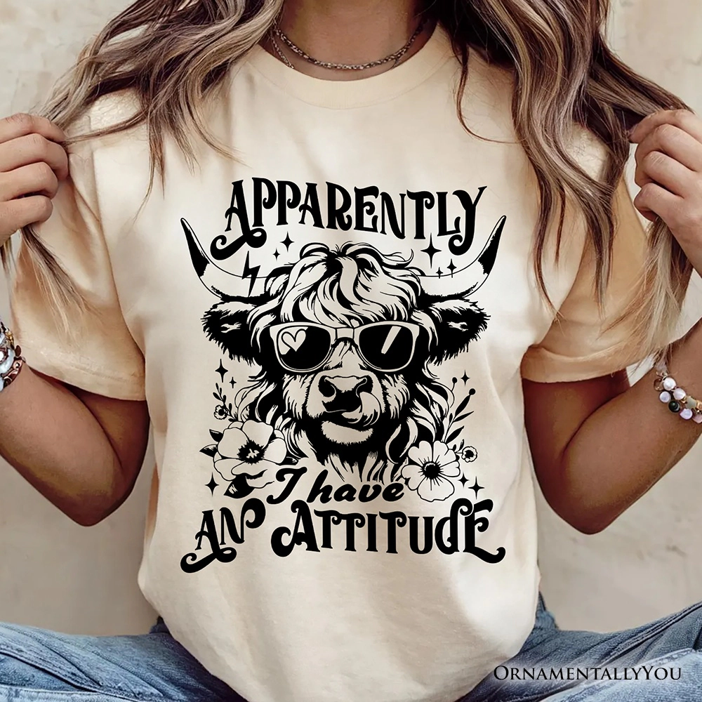 OrnamentallyYou Unisex Apparently I Have An Attitude Highland Cow Valentine T-Shirt