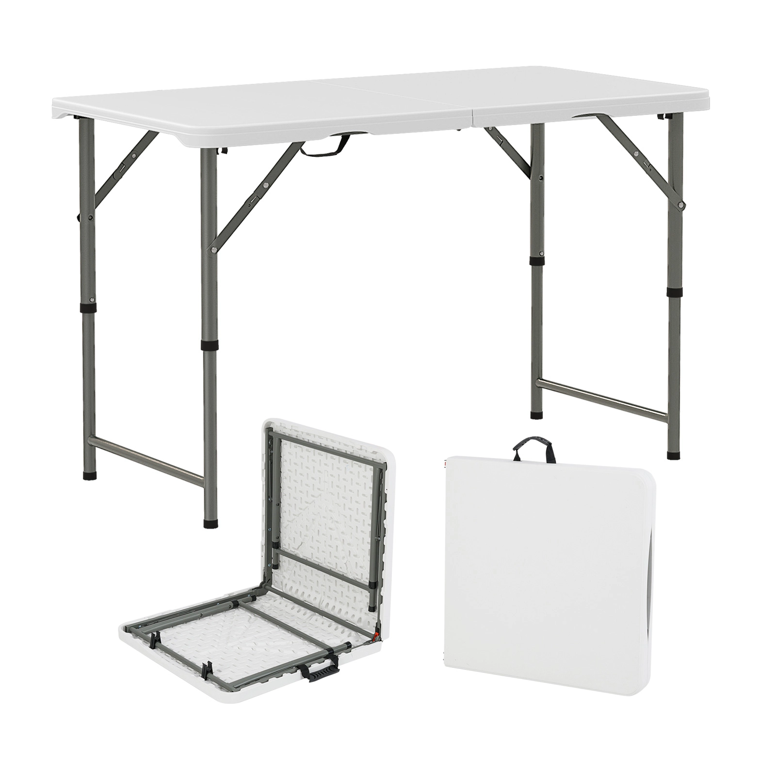 SUGIFT 4-Feet Adjustable Camping Table with HDPE Tabletop and Metal Legs 220-lb Capacity White 48 x 24-in Surface