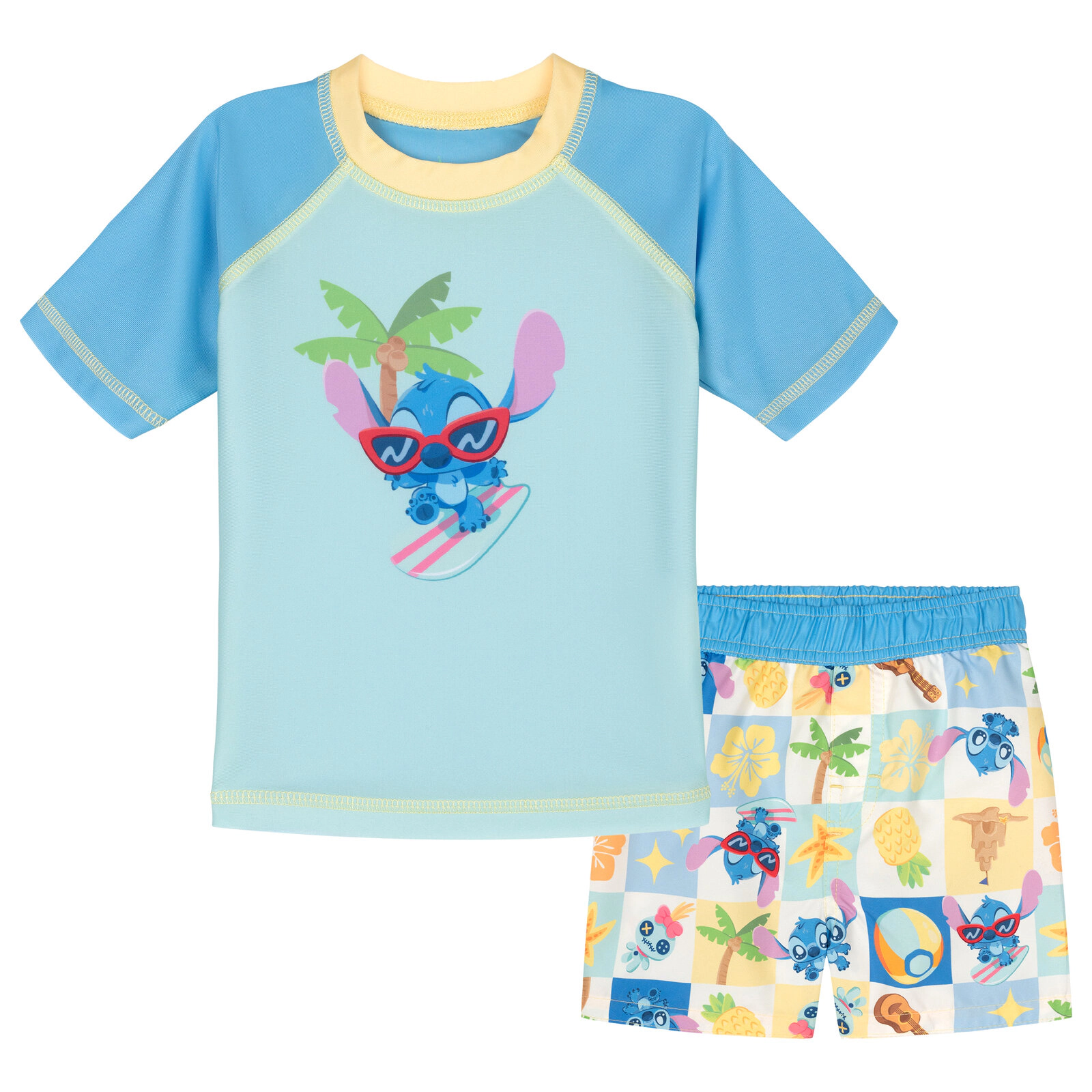 Disney Baby Boys' Swimwear 2-Piece Rash Guard and Swim Trunks Set