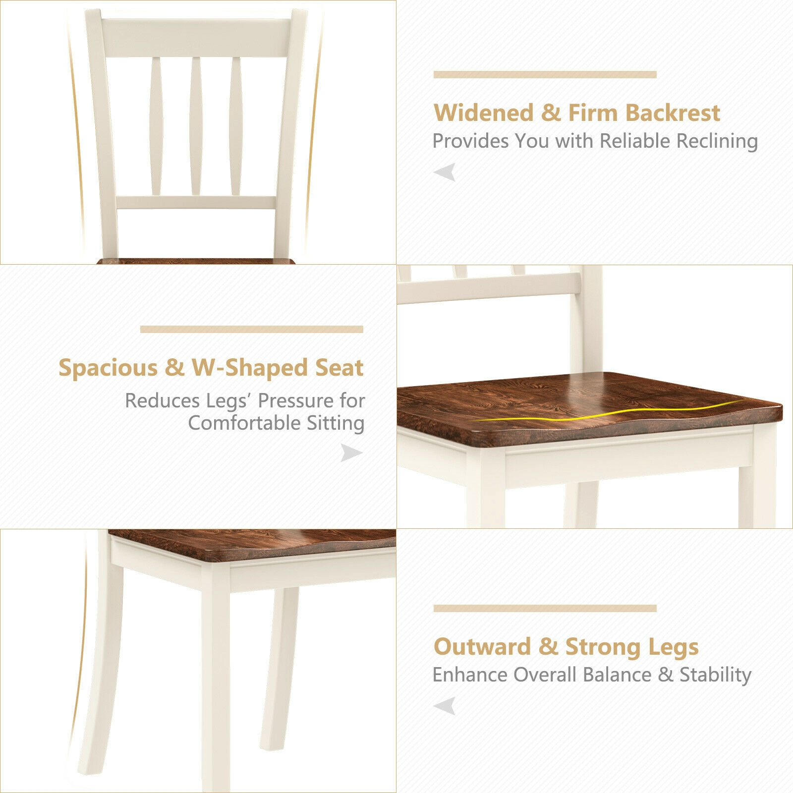 SUGIFT Spindle Back Rubber Wood Dining Chair Set 220-lb Capacity 18-in Seat Height Black/White