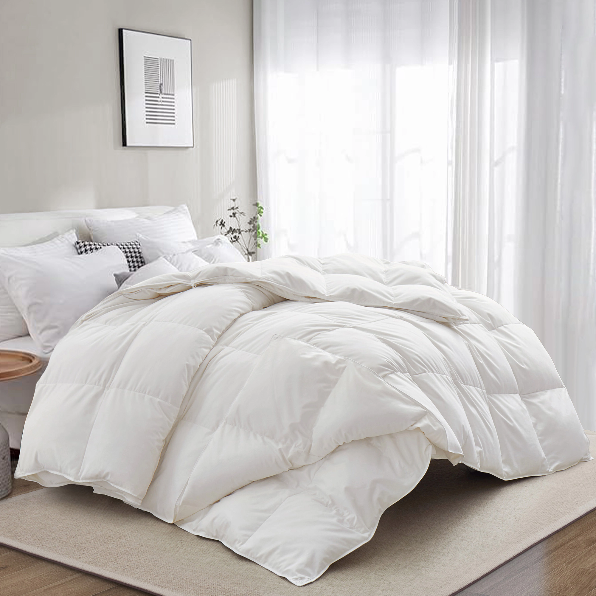 Unikome 3-in-1 800 Fill Power Down All Season 90% Down Comforter, 400TC Cotton Cover and Detachable Layer Design
