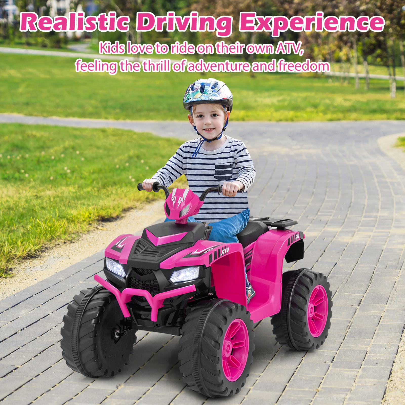 SUGIFT Pink Media Center and 2 Speed Modes for Ages 3-8 24V Kids Ride-On Electric ATV
