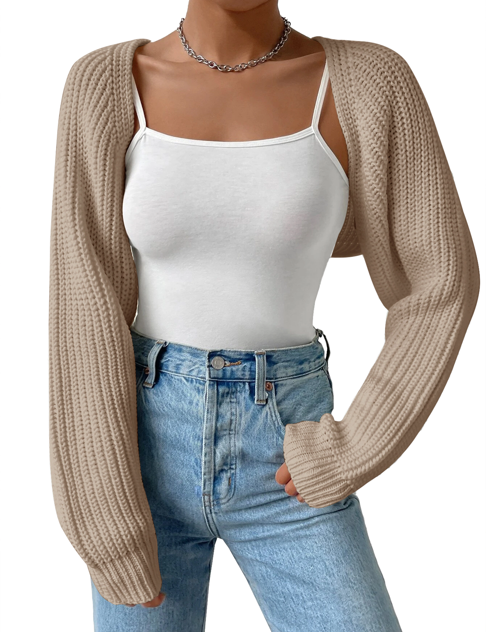 KOJOOIN Women's Cropped Cardigan Y2K Long Sleeve Half Open Front Sweater