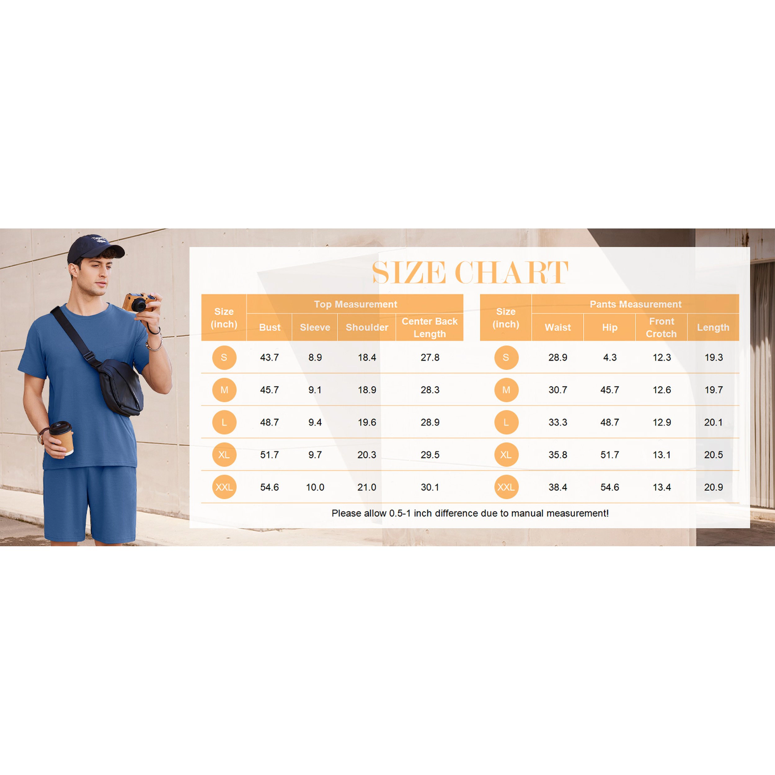 Ekouaer Men's Crew Neck Short Sleeve Pocket T-Shirt & Shorts Set
