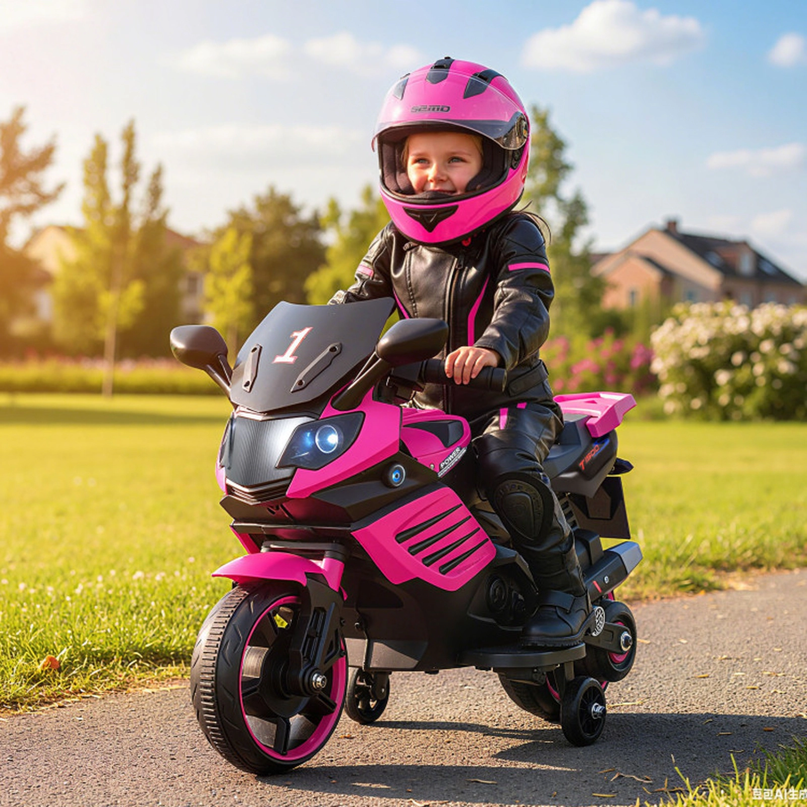 SUGIFT Pink Headlights Music and Detachable Training Wheels 6V Kids Motorcycle