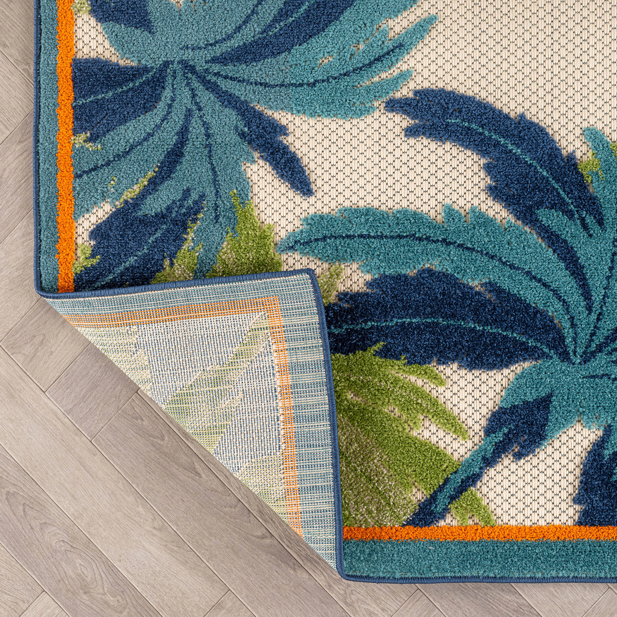 World Rug Gallery Indoor/Outdoor High-Low Textured Area Rug, Palm Border, Easy-Clean