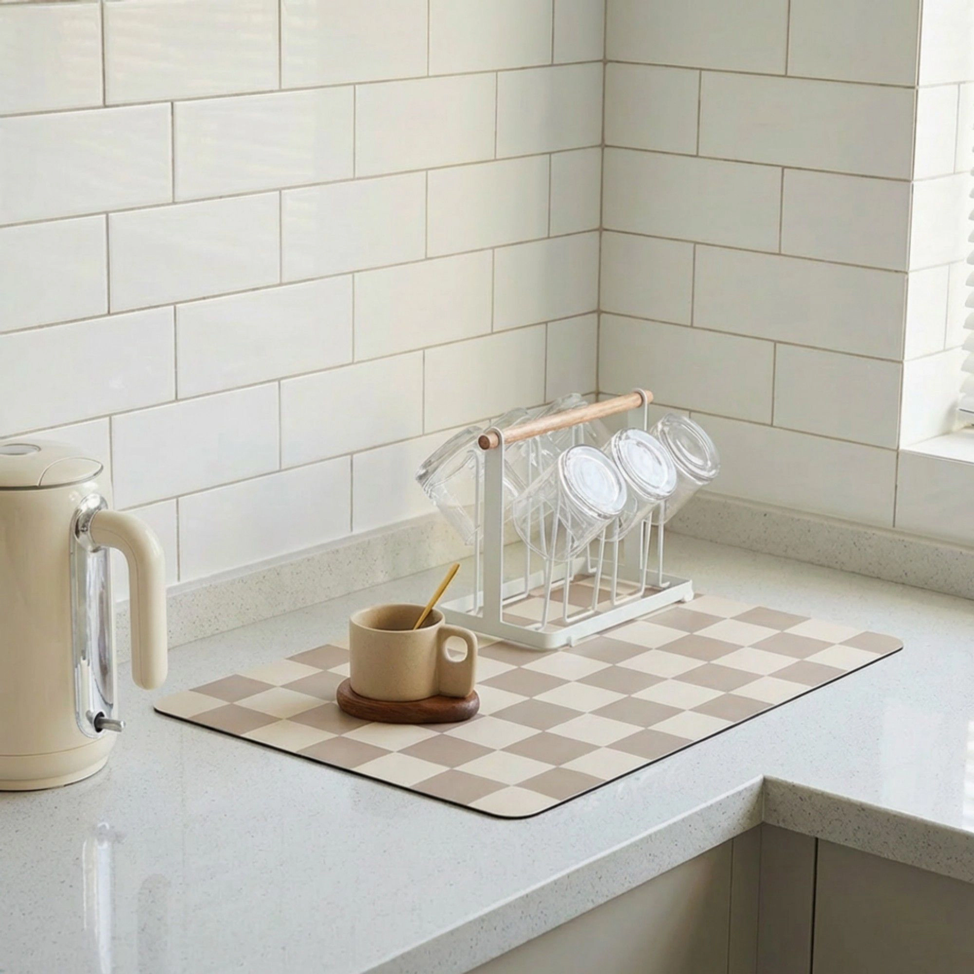 Alilang Unisex Checkered Kitchen Sink Faucet Splash Guard Mat Absorbent Countertop Protector 2 Pack Set